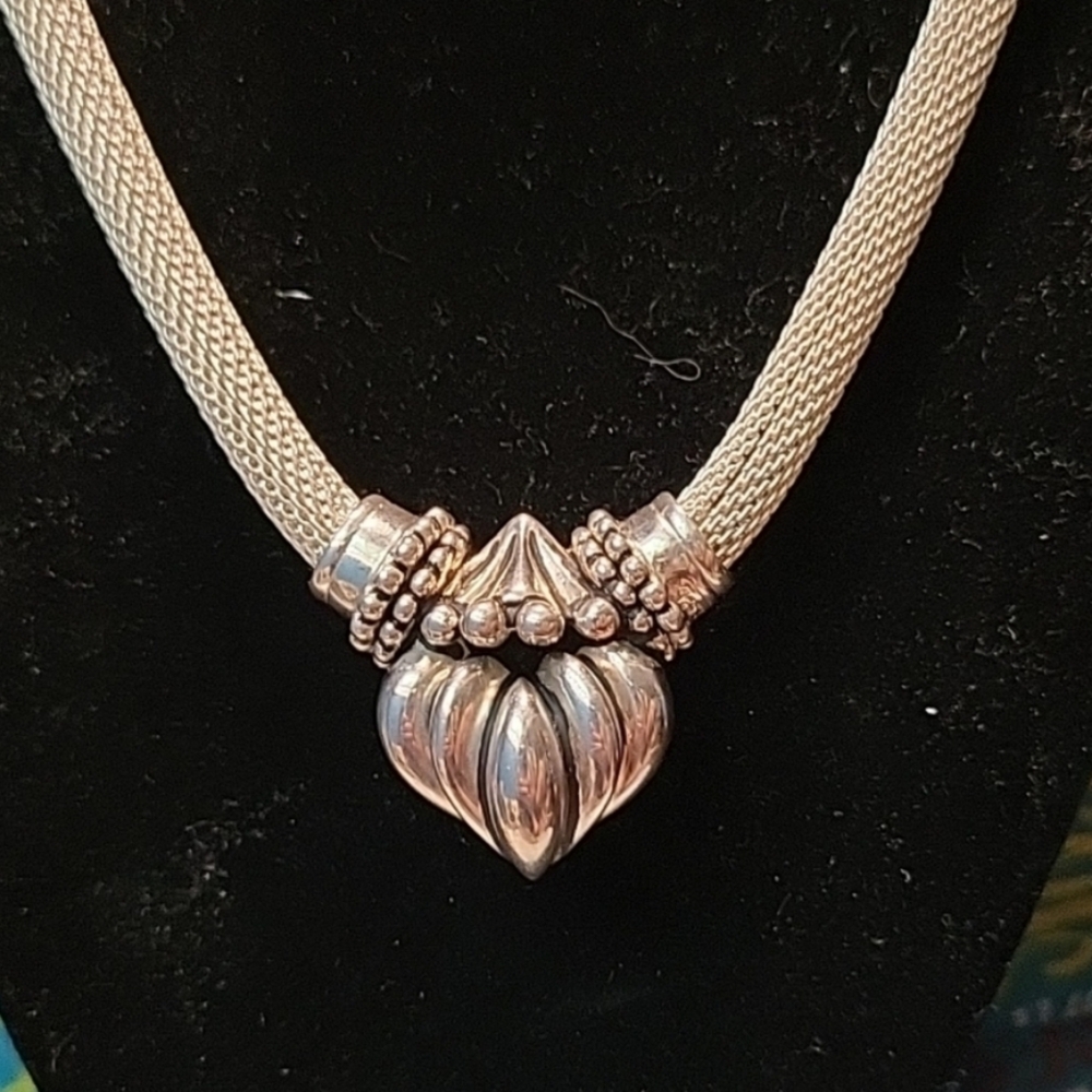 Joseph Esposito Vintage Sterling Heart Mesh Necklace - Picture 4 of 10